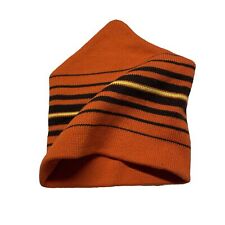 Vintage 80s Wool Beanie Ski Hat Orange Black Striped Winter Hipster USA Made 90s
