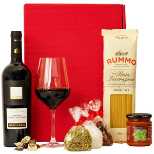 Italienischer Geschenkkorb gefüllt mit Wein & Pasta | Feinkost Präsentkorb - Bild 1 von 7