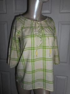 Mossimo Supply Co. Women's Small 3/4 Sleeve Top Ivory & Green EUC - Picture 1 of 2
