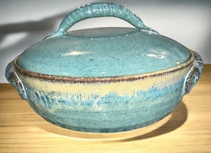 Casserole Dish Aqua Handmade Studio Art Pottery Signed Beautiful Condition - Picture 1 of 14