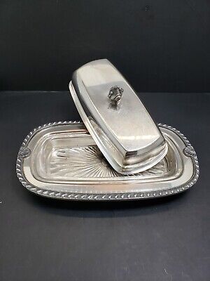 Silver Plate Butter Dish Glass Inset Cover Scallop Shell Detailing  • 24.04$