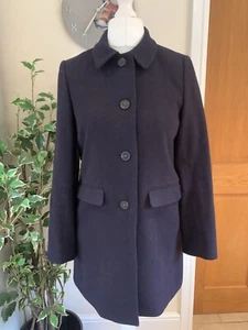 Jack Wills Women's Herringbone Tweed Coat Navy Blue Mid-Length Size 10 - Picture 1 of 8
