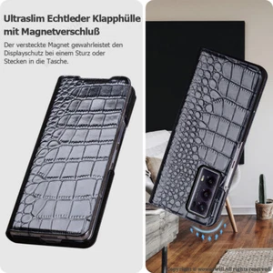 Krokodil Look Echtleder Klapphülle Unsinchtbar Magnet Case für HONOR Magic V2 Vs - Picture 1 of 14