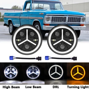 2X 7 Inch Round LED Headlight Hi-Lo For Jeep Wrangler JK TJ CJ Ford F-100 Pikcup - Picture 1 of 7