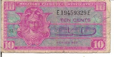 US, 10 CENTS, MILITARY PAYMENT CERTIFICATE, SERIES 521 - Image 1 of 2