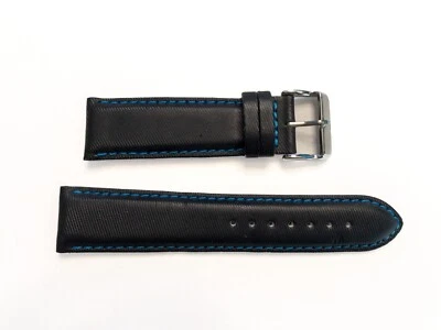 Correa de reloj de nailon 22MM Technomarine NEGRO con costuras azules eléctricas - NUEVO Foto 1 de 2
