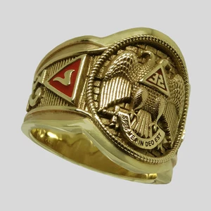 Anillo Masónico de Oro Amarillo Sólido 10K Rito Escocés Masónico Todos los Tamaños por ÚNICO - Imagen 1 de 11