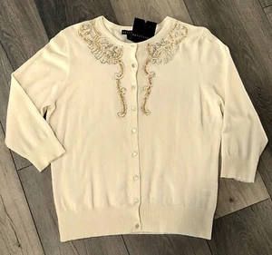 APOSTROPHE Embellished Angora Blend Cream Cardigan Sweater Sz L 12-14 NWT $44 - Picture 1 of 8