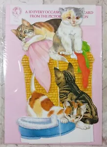 Biglietto di auguri Pictoria Press vintage 3D vuoto gatto e gattini serie CK2 diecut UK - Foto 1 di 3