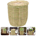  Bamboo Trash Can with Lid Living Room Storage Basket Wicker Bin