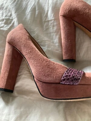 Furla Mocha Suede Platform Heels Sz 36.5  ABTUC - Image 1 of 4