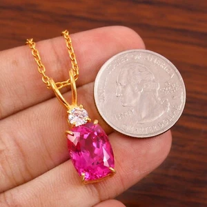 Pink Sapphire Pendant Cushion Gemstone Necklace Gift For Her Wedding Pendant - Picture 1 of 4