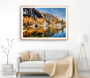 Rock Mountain Print, Lake Wall Art, Forest Framed Nature Wall Art, Natural - Picture 1 of 5