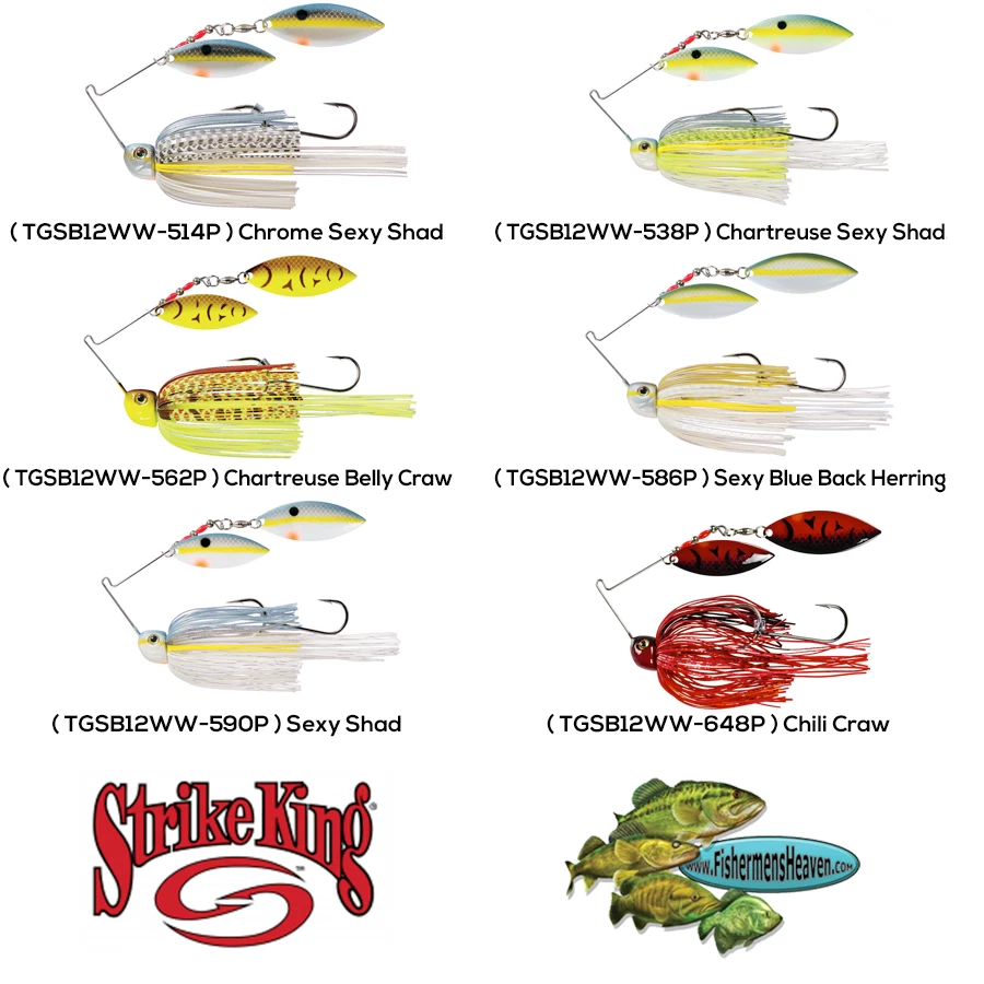 Strike King Spinnerbaits 1/2 oz hoja de sauce doble pintada cualquier 6 colores TGSB12WW Foto 1 de 1