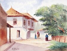 Dorfszene Dorf village scene Aquarell watercolor drawing dessin 1902