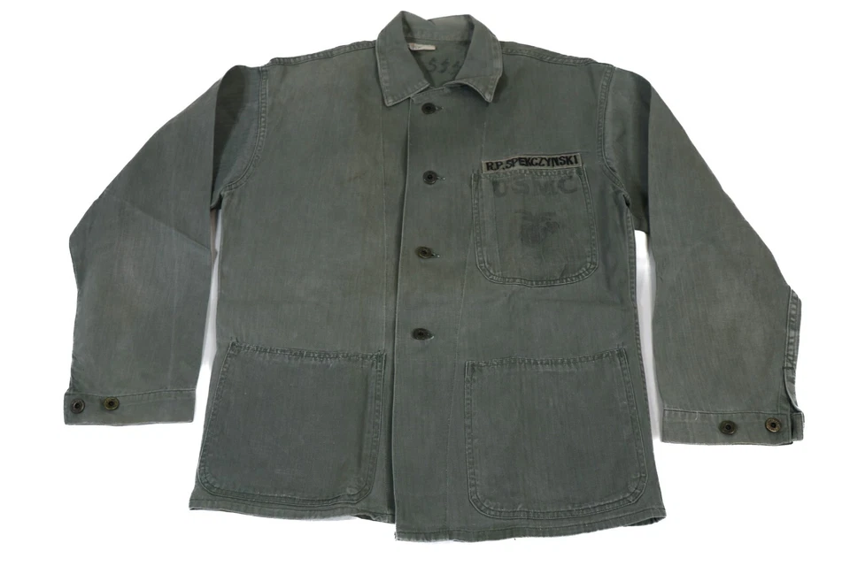 Authentic US WWII Marine Corp P41 HBT Jacket USMC WW2 Uniform Incountry Name Tag - Image 1 of 4