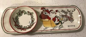 Mud Pie Home MERRY Retro Santa in Sleigh Serving Tray and Dip Set - Picture 1 of 8