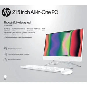 New Hp 22" All-In-One Desktop Computer Pentium Silver 3.2GHz 8GB 128GB SSD Win11 - Picture 1 of 10