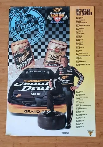 VINTAGE 1993 NASCAR Rusty Wallace Miller Genuine Draft Poster Schedule 30x20 Cover