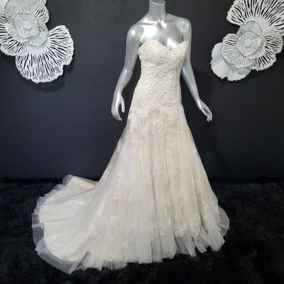 NWT~$1350~CASABLANCA~4/6~IVORY LACE EMBELLISHED STRAPLESS WEDDING DRESS GOWN - Image 1 of 4