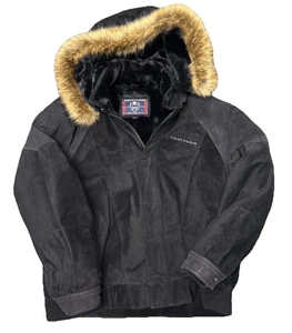 Chaqueta de cuero de gamuza PHAT FARM abrigo pesado para hombre 4XL / piel con capucha negra Y2K - Imagen 1 de 12