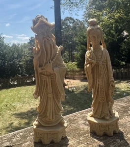 Vintage Faux Ivory Asian Emperor & Empress Figurines | Mid Century Chinoiserie - Picture 1 of 8