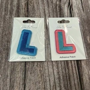 Letter “L” Adhesive Patch 2” Lot Of Two Blue And Pink/Teal - Picture 1 of 3