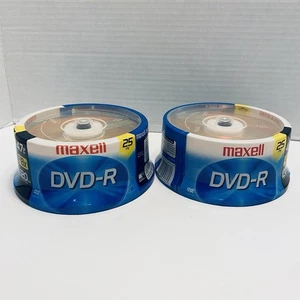 Maxell DVD-R 4.7GB 8X Speed 120 Min Two 25 Pack Total 50, New Sealed - Picture 1 of 8