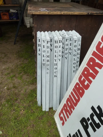 set of 5 ANTIQUE fence post pickets w/FLOWER name SIGNS 36" x 1 3/8" Cover