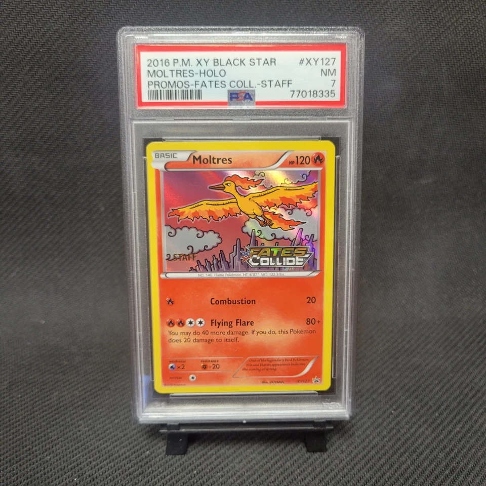Pokémon Fates Collide PSA 7 Moltres XY127 Prerelease STAFF Promo Card NM - Image 1 of 4