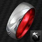 8mm Men's Silver Damascus Steel w/ Red Domed Wedding Band Ring 9-13