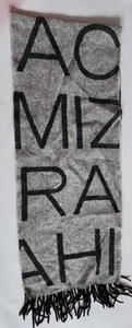 Isaac Mizrahi 100% Cashmere Gray Scarf 10" W x 60" L Block Color Letter Print - Picture 1 of 6