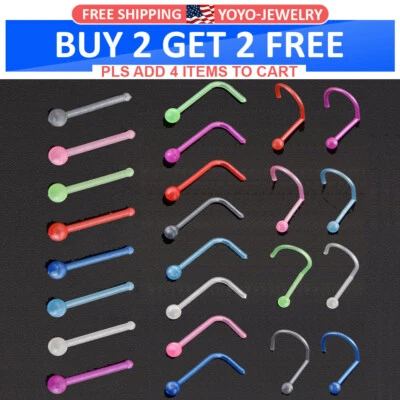 80PCS Nose Stud Ring Acrylic Retainer Colorful Straight L Bend Nose Rings 20G - Image 1 of 4