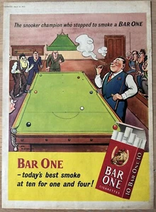 Cigarrillos H M Bateman dibujos animados billar grande vintage anuncio 1952 Bar One - Imagen 1 de 2