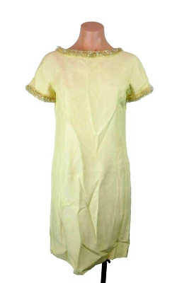 Vestido de festa vintage 1950 EMMA DOMB amarelo lantejoulas bainha formatura balanço formal tamanho 7 - Imagem 1 de 4