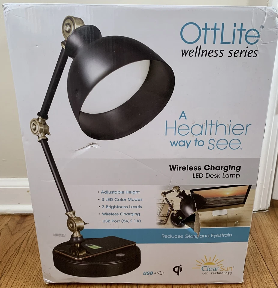 OttLite Wellness Series Wireless Charging LED/USB Adjustable Desk Lamp NOB - Image 1 of 1