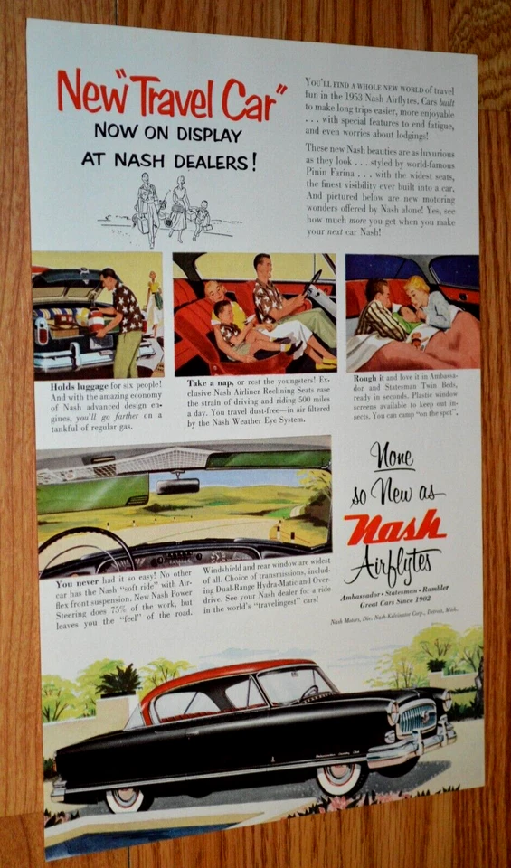 Anuncio impreso vintage original del club de campo de NASH Ambassador 1953 53 Foto 1 de 1