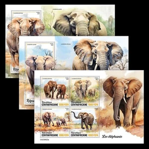 Elephants MNH Stamps 2023 Central African M/S + 2 S/S - Picture 1 of 4