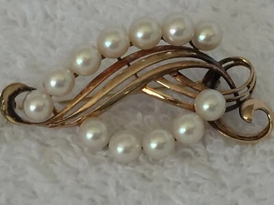 Broche grande Mikimoto 12 perlas 14K Foto 1 de 4