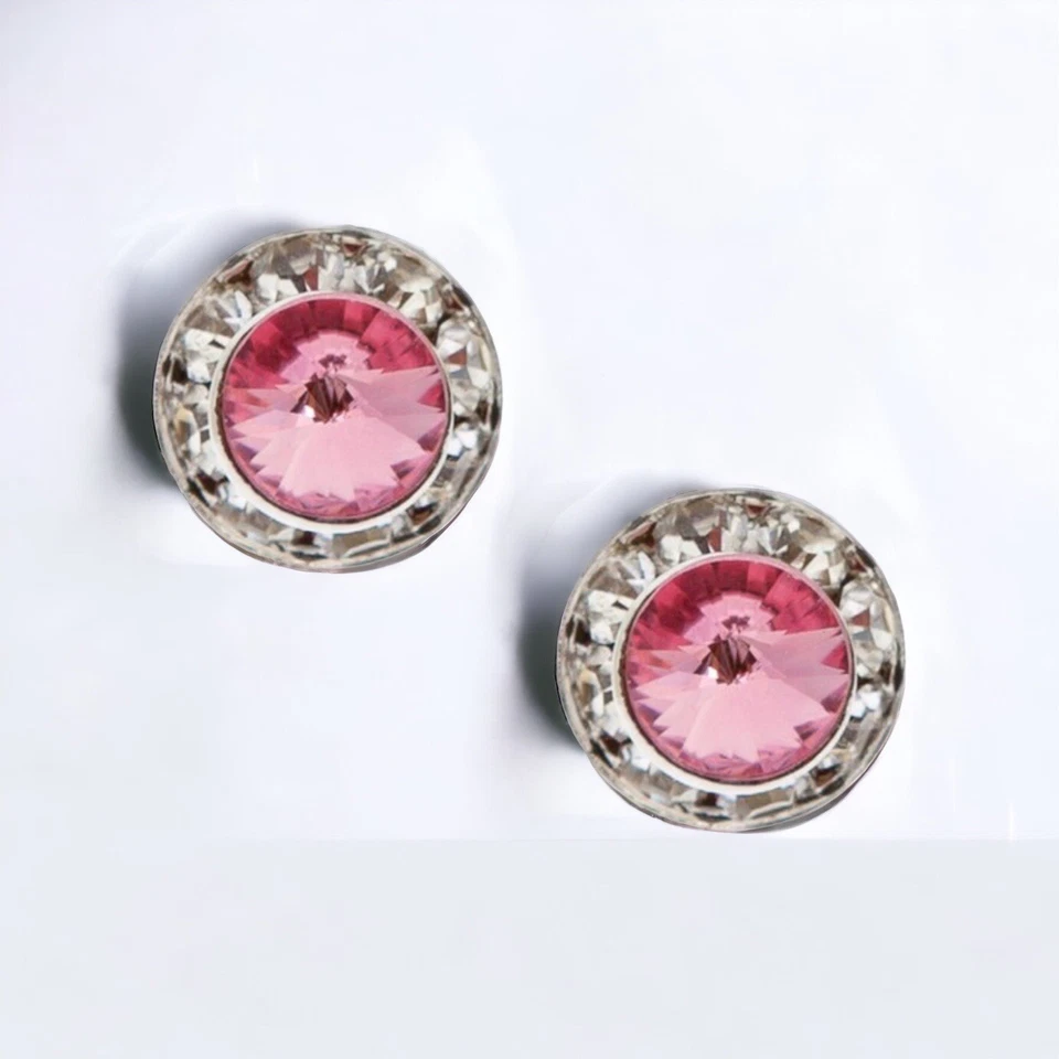 女士 925 镀银施华洛世奇水晶玫瑰彩色耳钉 — 第 1/1 张图片