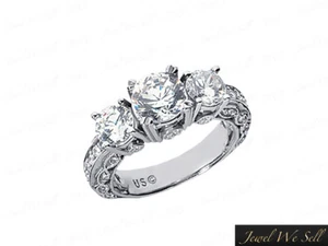 Genuine 1ct Round Cut Diamond 3Stone Engagement Ring 10K White Gold I SI2 Prong - Picture 1 of 3