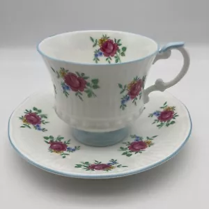 Elizabethan Fine Bone China England Pedestal Teacup & Saucer Set Pink Roses 3587 - Picture 1 of 8