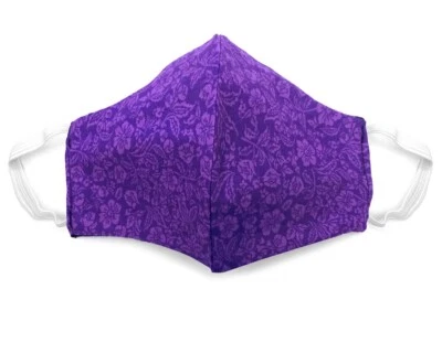 Fabric Face Mask Cotton Reusable Washable Adults Handmade in USA Purple Floral - Image 1 of 2