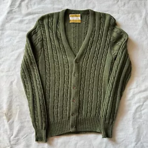Vintage 60s Jantzen Country Squire Wool Knit Cardigan Olive Sweater Medium - Picture 1 of 5