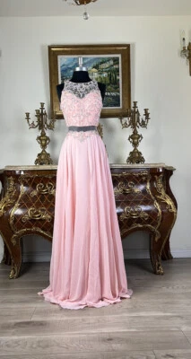 Vestido de noche largo con cuentas pedrería de dos piezas bordado transparente vestido de graduación Foto 1 de 4