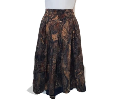 Vintage Brown Pocket Skirt Size 12 Brown Midi Floaty Bohemian Arty Pleated Work - Image 1 of 4