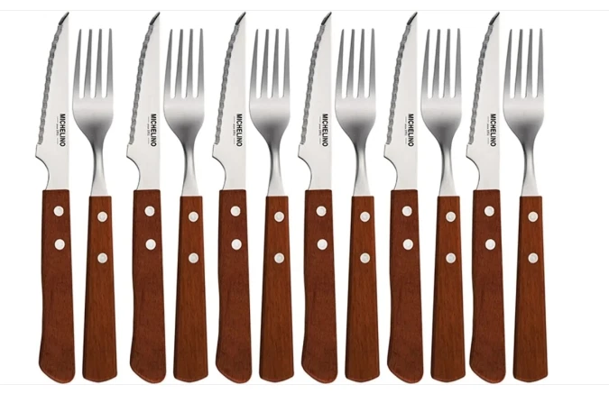 Michelino Steakbesteck Set Besteckset Gabel Messer Holzgriff 12-tlg. 6 Personen - Bild 1 von 1