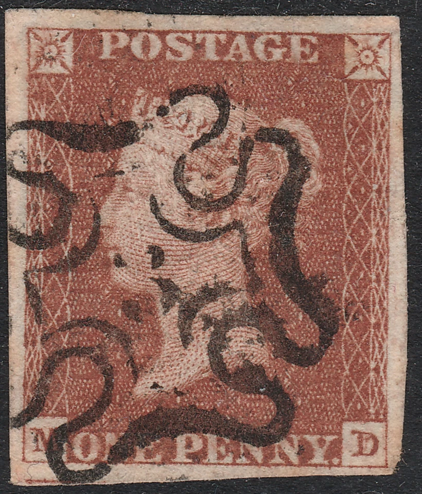 1841 SG8 1d RED BROWN PLATE 32 LONDON "3" IN MALTESE CROSS 4 LARGE MARGINS (MD) - Image 1 of 2