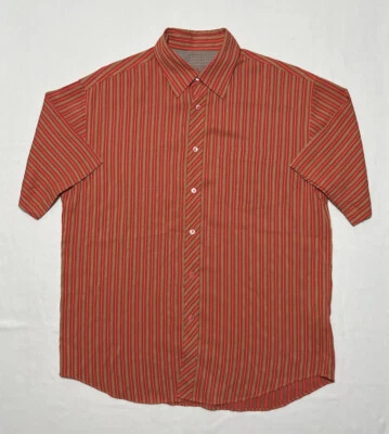Bugatchi Uomo Short Sleeve Button Up Camp Shirt Men’s XL Orange Striped - Image 1 of 4