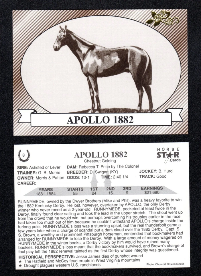 Tarjetas estrella caballo ganador del Derby de Kentucky Apolo 1882 1990 lámina de oro ¡raras! Foto 1 de 1